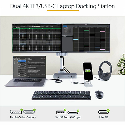StarTech Thunderbolt 3 Dock Usb-c /dual 4k/96w Pd (TB3CDK2DH)
