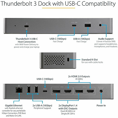 StarTech Thunderbolt 3 Dock Usb-c /dual 4k/96w Pd (TB3CDK2DH)