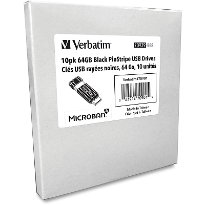 Verbatim Verbatim 64GB PinStripe USB Flash Drive - Business 10pk - Black (VER70901)