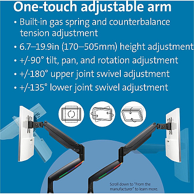 Kensington SmartFit Mounting Arm for Monitor, Curved Screen Display, Flat Panel Display - Black - Landscape/Portrait (KMW59600)
