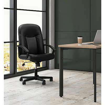 HON High-Back Executive Chair | Center-Tilt | Fixed Arms | Black SofThread Leather (BSXVL601SB11)