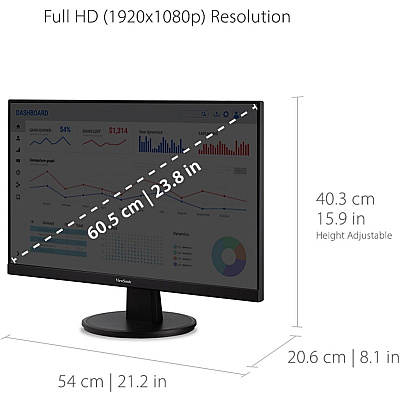 Viewsonic VA2447-MH 24 Inch Full HD 1080p Monitor with 100Hz, Ultra-Thin Bezel, AMD FreeSync, Eye Care, and HDMI, VGA Inputs for Home and Office
