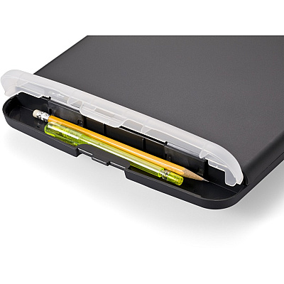 Officemate Slim Clipboard Storage Box w/Low Profile Clip, Charcoal (OIC83308)