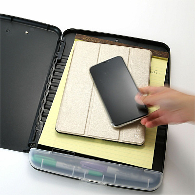 Officemate Slim Clipboard Storage Box w/Low Profile Clip, Charcoal (OIC83308)