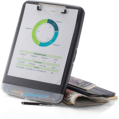 Officemate Slim Clipboard Storage Box w/Low Profile Clip, Charcoal (OIC83308)