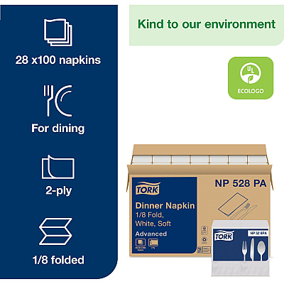 TORK White Soft Dinner Napkin - 1/8 Fold (TRKNP528PA)