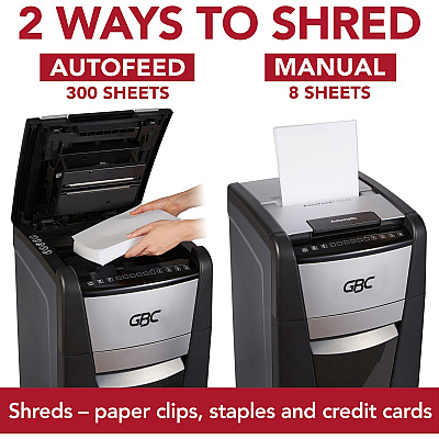 GBC AutoFeed+ Office Shredder, 300M, Micro-Cut, 300 Sheets (GBCWSM1757609)