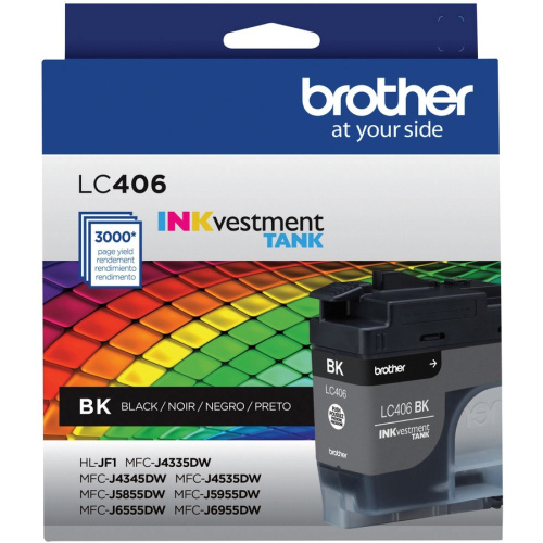 Brother INKvestment LC406BK Original Standard Yield Inkjet Ink Cartridge - Single Pack - Black - 1 Each (LC406BKS)