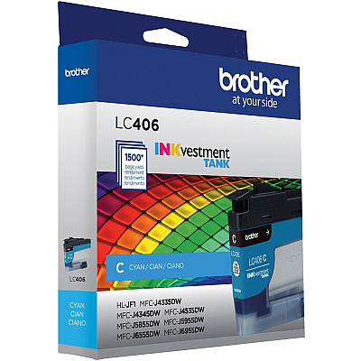 Brother INKvestment LC406C Original Standard Yield Inkjet Ink Cartridge - Single Pack - Cyan - 1 Each (BRTLC406CS)