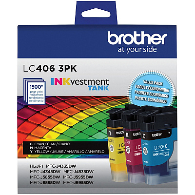 Brother INKvestment LC4063PK Original Standard Yield Inkjet Ink Cartridge - Cyan, Magenta, Yellow - 3 Pack (LC4063PKS)