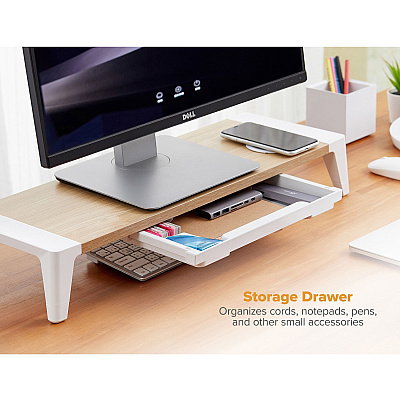 Bostitch Wireless Charging Wooden Monitor Stand (BOSSTND2408WH)