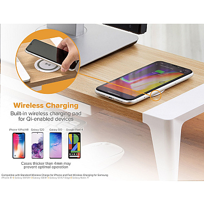 Bostitch Wireless Charging Wooden Monitor Stand (BOSSTND2408WH)