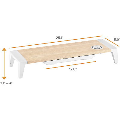 Bostitch Wireless Charging Wooden Monitor Stand (BOSSTND2408WH)
