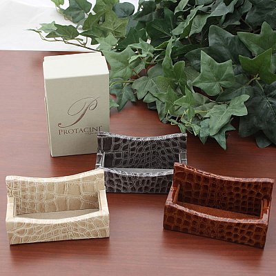Protacini Cognac Brown Italian Patent Leather Business Card Holder (A6107)