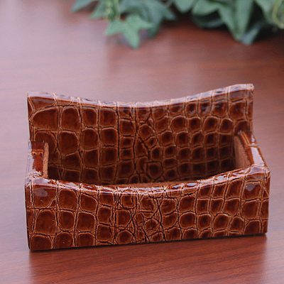 Protacini Cognac Brown Italian Patent Leather Business Card Holder (A6107)