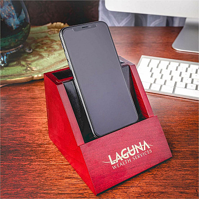 Dacasso Rosewood and Leather Desktop Cell Phone Holder (A8050)