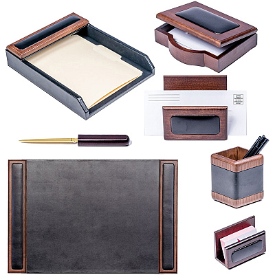 Dacasso Walnut & Leather Desk Set (D8407)