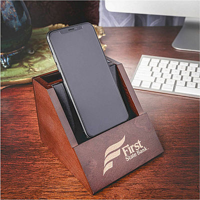 Dacasso Walnut & Leather Desktop Cell Phone Holder (A8450)