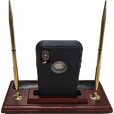 Dacasso Rosewood & Leather Pen Stand/Cell Phone Holder (A8012)