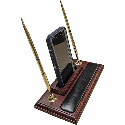 Dacasso Rosewood & Leather Pen Stand/Cell Phone Holder (A8012)