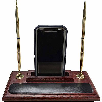 Dacasso Rosewood & Leather Pen Stand/Cell Phone Holder (A8012)