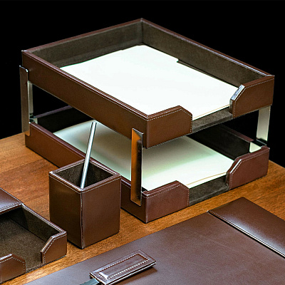 Dacasso Bonded Leather Double Letter Trays (A3622)