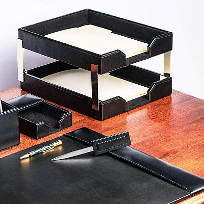 Dacasso Bonded Leather Double Letter Trays (A1422)
