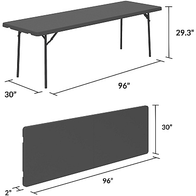 Dorel ZOWN 96" Commercial Blow Mold Folding Table (CSC60528SGY1E)