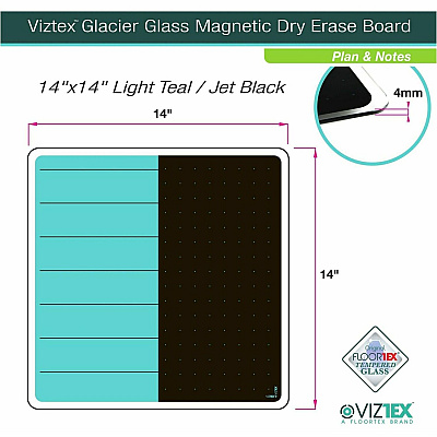 Floortex Cleartex Glacier Teal & Black Plan & Grid Glass Dry-Erase Board - 14" x 14" (FCVGM1414TP)