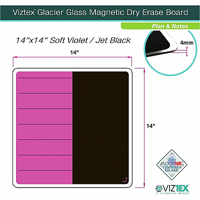 Floortex Viztex Glacier Violet & Black Plan & Grid Glass Dry-Erase Board - 14" x 14" (FCVGM1414VP)