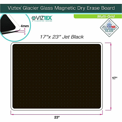 Floortex Viztex Glacier Black Multi-Purpose Grid Glass Dry-Erase Board 17" x 23" (FCVGM1723BG)