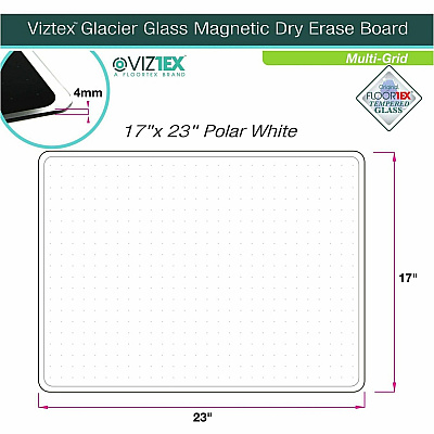 Floortex Viztex Glacier White Multi-Purpose Grid Glass Dry-Erase Board 17" x 23" (FCVGM1723WG)