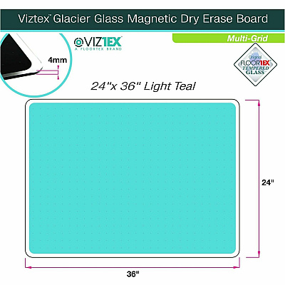Floortex Viztex Glacier Teal Multi-Purpose Grid Glass Dry-Erase Board 24" x 36" (FCVGM2436TG)
