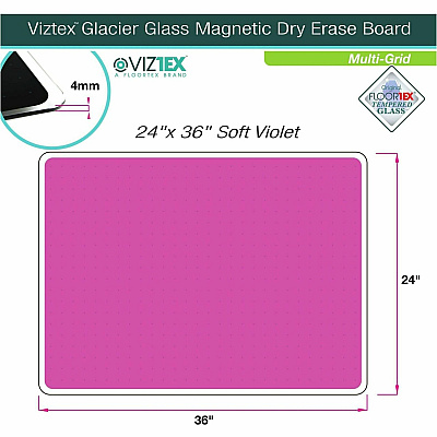Floortex Viztex Glacier Violet Multi-Purpose Grid Glass Dry-Erase Board 24" x 36" (FCVGM2436VG)