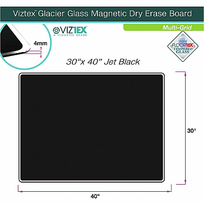 Floortex Viztex Glacier Black Multi-Purpose Grid Glass Dry-Erase Board 30" x 40" (FCVGM3040BG)