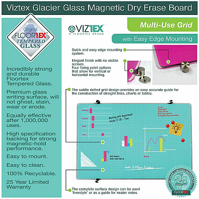 Floortex Viztex Glacier Black Multi-Purpose Grid Glass Dry-Erase Board 30" x 40" (FCVGM3040BG)