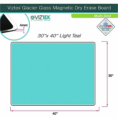 Floortex Viztex Glacier Teal Multi-Purpose Grid Glass Dry-Erase Board 30" x 40" (FCVGM3040TG)