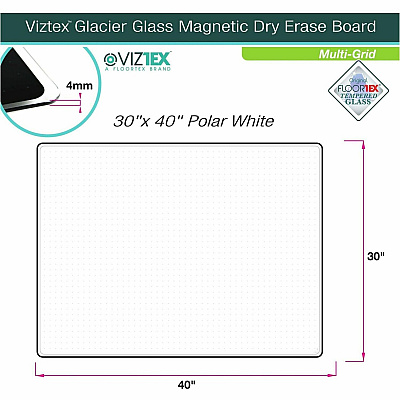 Floortex Viztex Glacier White Multi-Purpose Grid Glass Dry-Erase Board 30" x 40" (FCVGM3040WG)