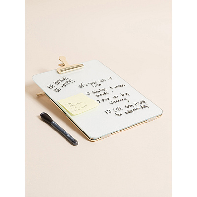 U Brands Glass Dry-Erase Desktop Easel, Tempered Glass, Gold Metal Stand, Removable Clip (UBR4974A0106)