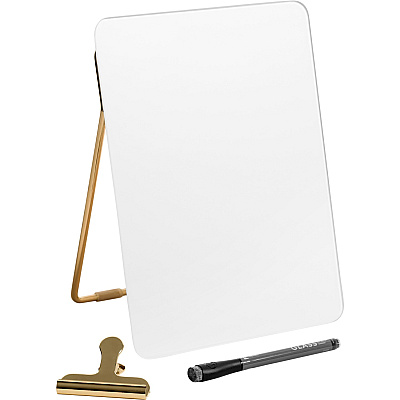 U Brands Glass Dry-Erase Desktop Easel, Tempered Glass, Gold Metal Stand, Removable Clip (UBR4974A0106)