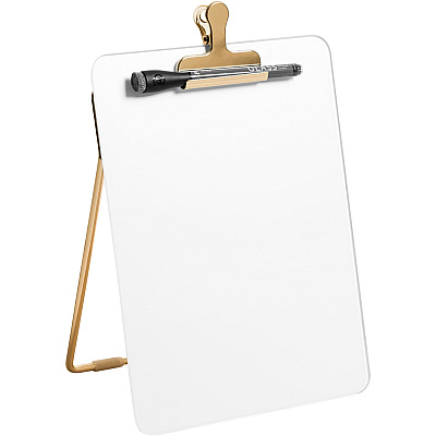 U Brands Glass Dry-Erase Desktop Easel, Tempered Glass, Gold Metal Stand, Removable Clip (UBR4974A0106)