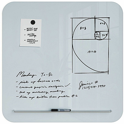 U Brands Magnetic White Glass Dry-Erase Board, 35" X 35" (UBR4848U0001)