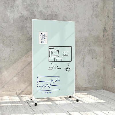U Brands Double Sided Magnetic Glass Dry-Erase Mobile Floor Easel, 72" X 42" (UBR4777U0001)