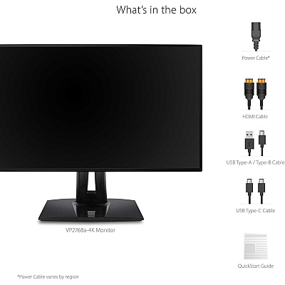 Viewsonic VP2768a-4K 27 Inch 4K UHD IPS Monitor with Advanced Ergonomics, ColorPro 100% sRGB Rec 709, 14-bit 3D LUT, Eye Care, 90W USB C, RJ45, HDR10