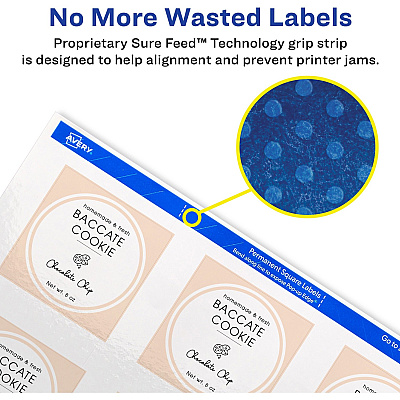 Avery Sure Feed Glossy White Square Labels (AVE22565)