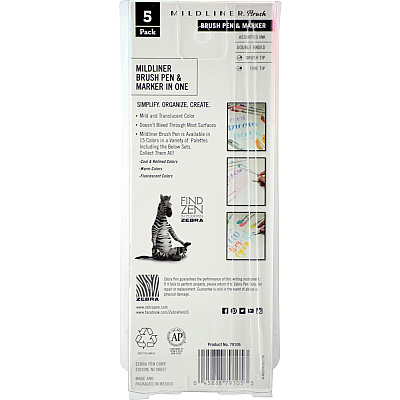 Zebra Pen Mildliner Brush Double-ended Creative Marker Fluorescent Pack (ZEB79105)