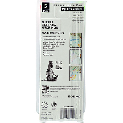 Zebra Pen Mildliner Brush Double-ended Creative Marker Cool and Refined Pack (ZEB79205)