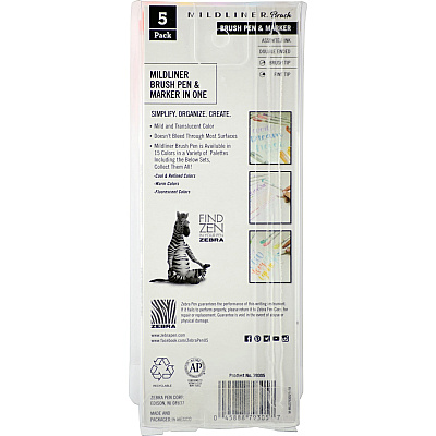 Zebra Pen Mildliner Brush Double-ended Creative Marker Warm Color Pack (ZEB79305)