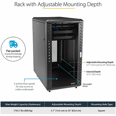 StarTech 32u 19inch Server Rack Cabinet, Adjustable Depth 6-32 Inch, Flat Pack, Lockable 4-post Network/data Rack Enclosure With Casters (RK3236BKF)