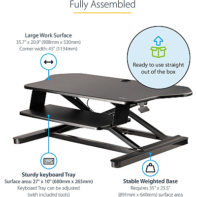 StarTech Corner Sit Stand Desk Converter 35x21in (ARMSTSCORNR)